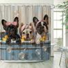 Cute French Bulldog Shower Curtain - Playful Bathing Scene, Fashion Glasses & Towels, Polyester, 12 Hooks, Whimsical Art