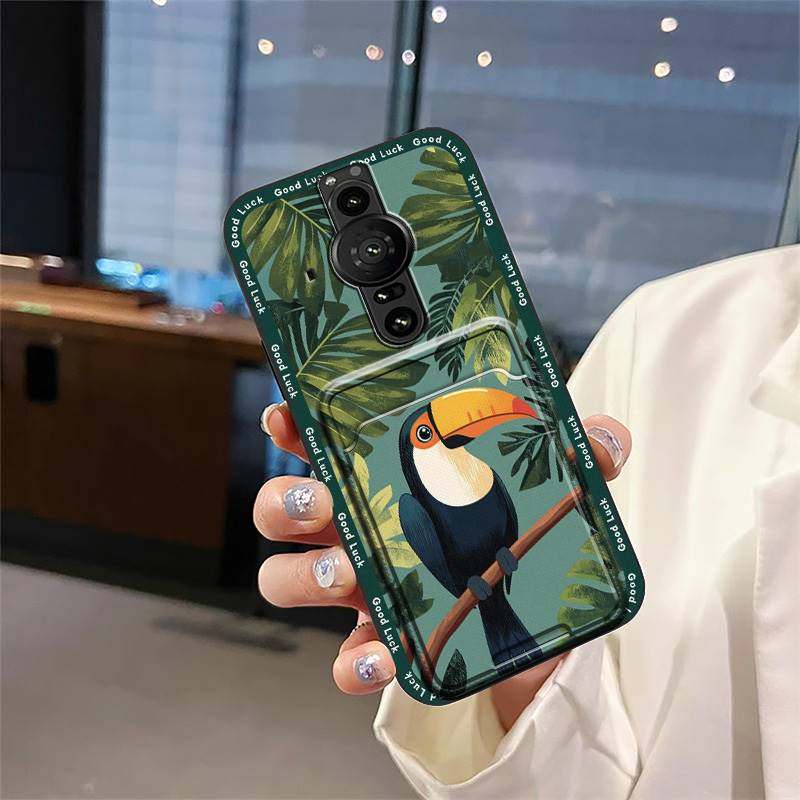 Anti-knock Full Wrap Phone Case For Sony Xperia Pro-I Cute Back Cover Anti-dust Card Slot Card Bag Graffiti Soft Case