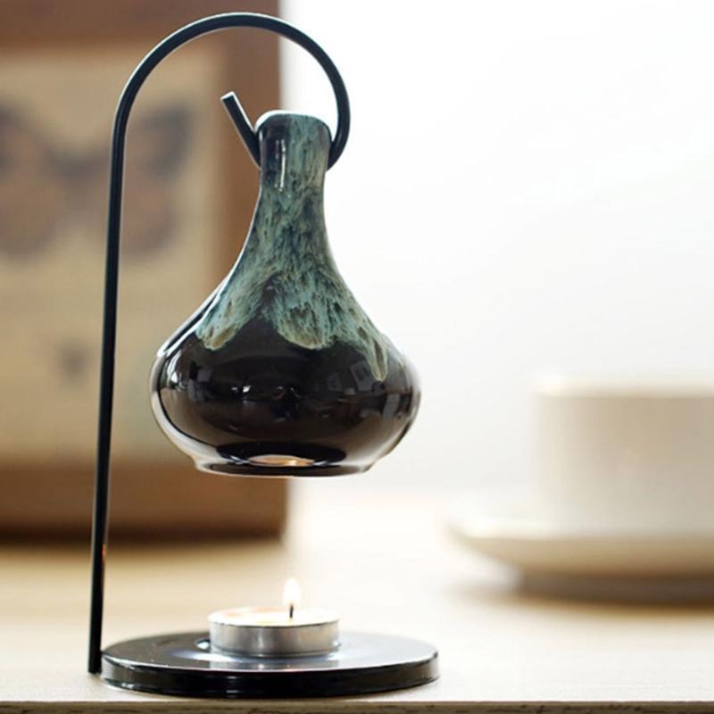 Hanging Ceramics Essential Oil Melt Warmer Diffuser Aromatherapist Tealight Candle Holder Iron Rack for Bedroom Decors
