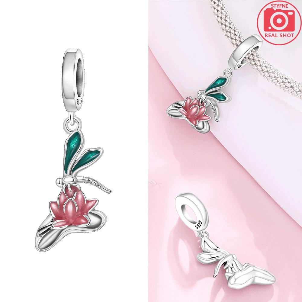 Authentic copper Flower Grape Cherry Fruit Pendant Purple Orchid Flower Bouquet Bead Compatible With Bracelets Women Jewellery Fine Gift Diy