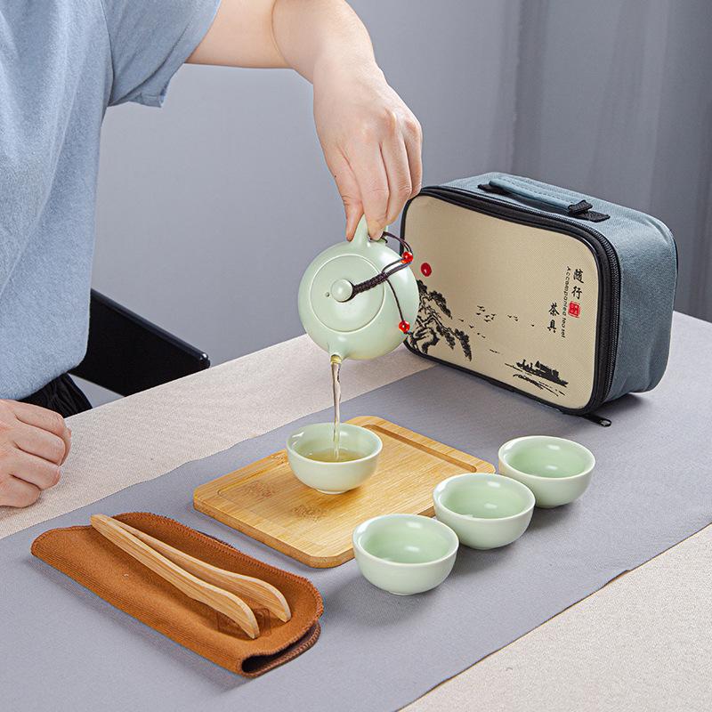 Keramická cestovní čajová souprava Kung Fu, doporučený společník, obchodní dárek, přenosná taška