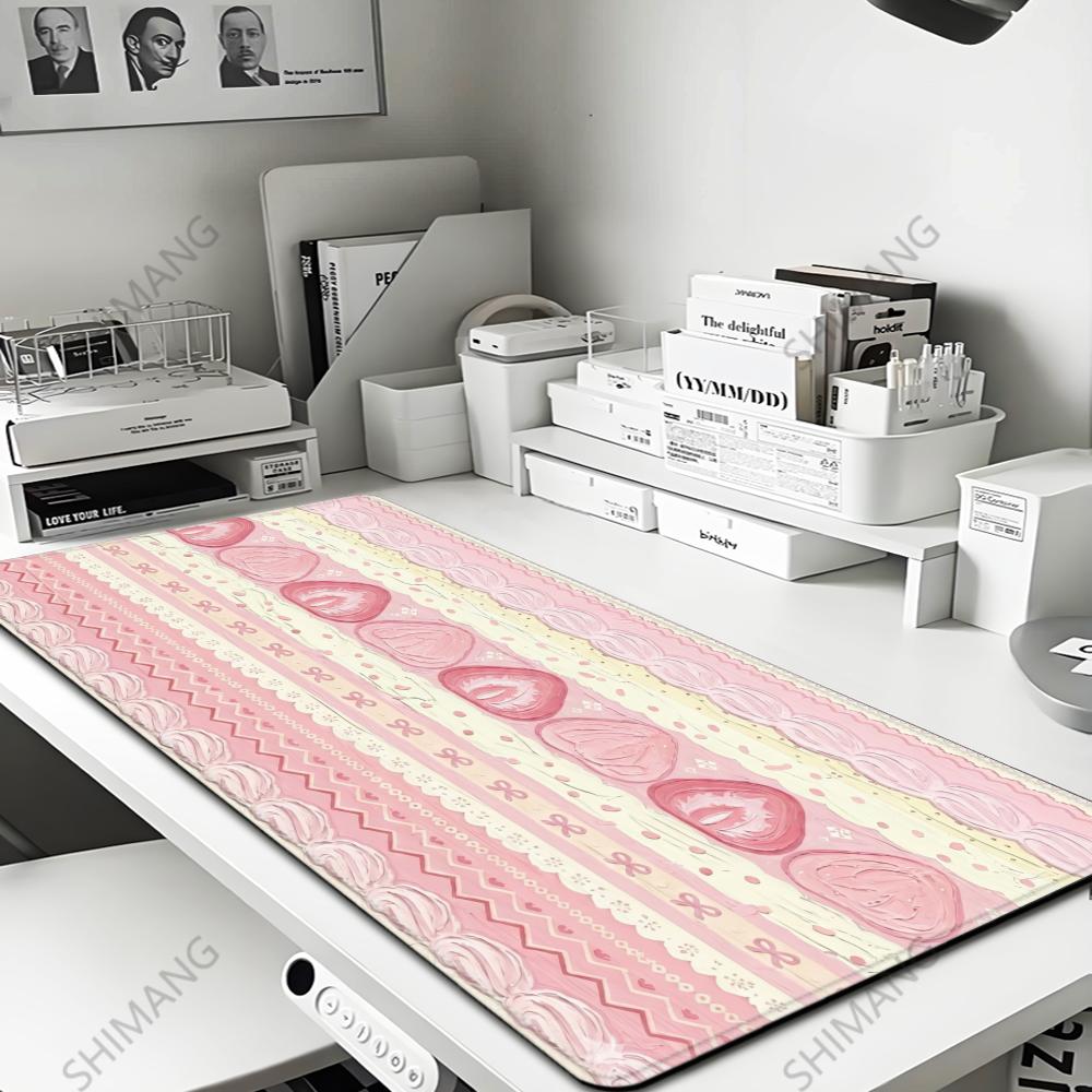 Strawberry Desk Mat Kawaii Mousepad Pink Cute milk sakura cherry blossom pattern Pastel aesthetic deskmat XXL gaming mouse pads