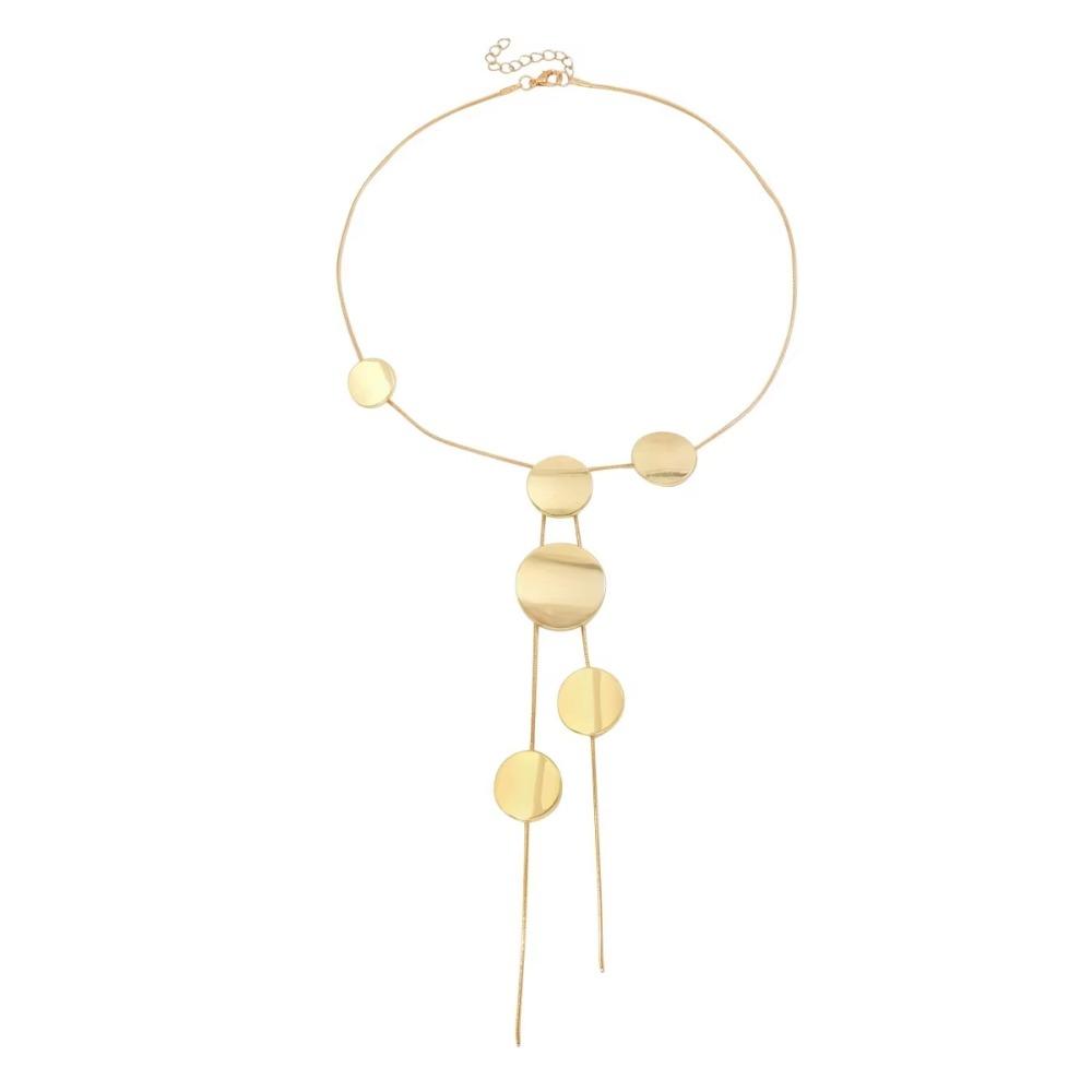 Fashion Geometric Necklace Round/Heart Shaped Long Pendant Necklace Tassel Necklace  Gift Accessory Gold Round