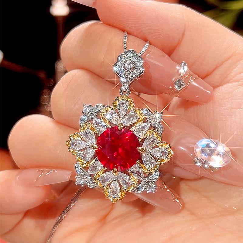 Jewelry Copper Bottom Gold-Plated Simulation Red Corundum Light Luxury Suit Female 12-10Mm