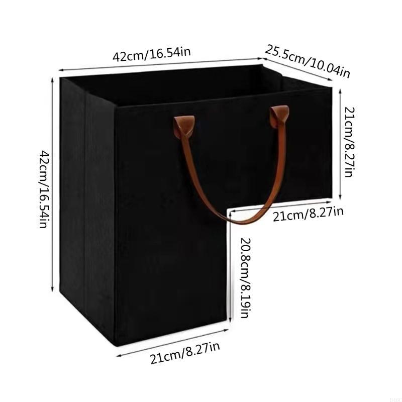Stair Basket with Leather Handles Felt L-Shape Large Capacity Stair Step Bin Foldable Staircase for Clothes