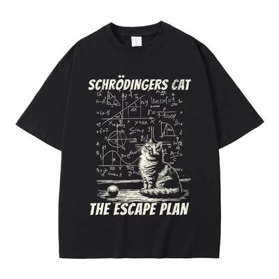 Schrödingers Katze Der Fluchtplan Lustiges Meme T-Shirts Herren Damen Freizeit Baumwolle Vintage T-Shirt Männlich Übergroß Kurzarm T-Shirts