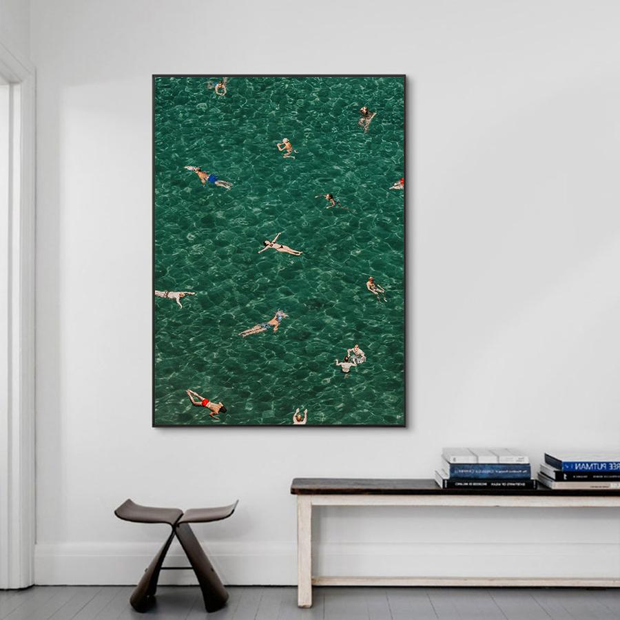 Modern Green Posters, Floating in the Pool Wall arts Prints, Mediterranean Prints Wall Posters, Home Decor, No Frame
