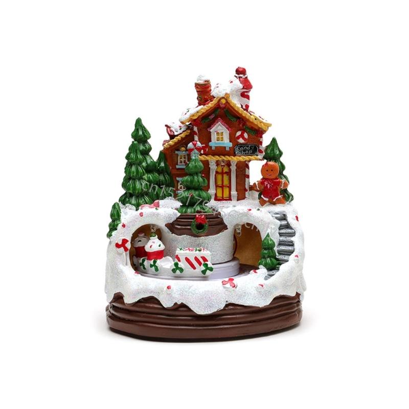 Lighted Musical Christmas Cabin Figurine Music Box with Train Home Decoration 6XDE