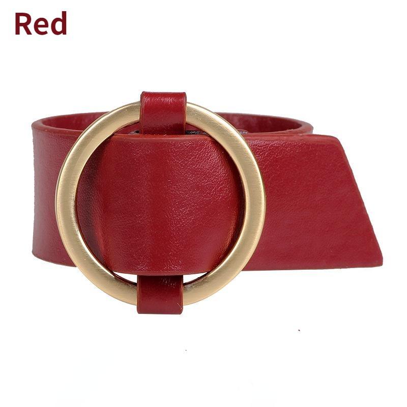

1Pc Women Leather Punk Style Round Wide Bangle Cuff Bracelet Trendy Statement Wristband красный