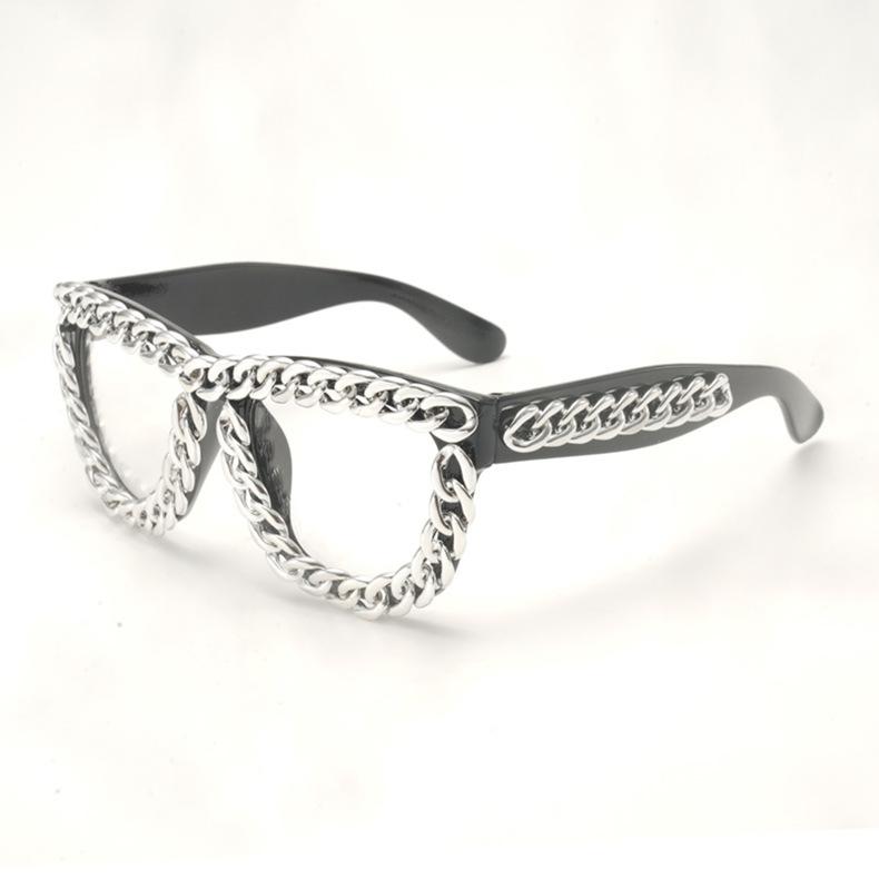 New European and American trend square glasses gold chain sunglasses pompous punk sunglasses party retro sunglasses