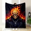 Flaming Head, Dark Outfit with Chains and Cross Necklace, Fiery Background. for All Seasons Blanket Lunch Break Throw Gift