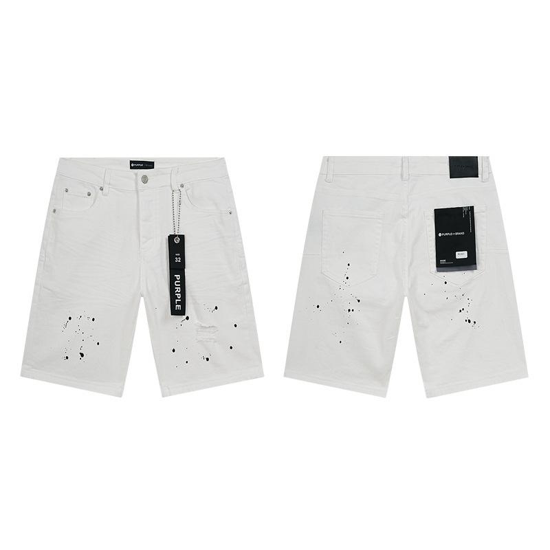 Cross-border European and American Trendy Brand Purple Splashing Ink Hot Diamond Worn Washed Denim Shorts Men's and Women's High Street Straight Five-