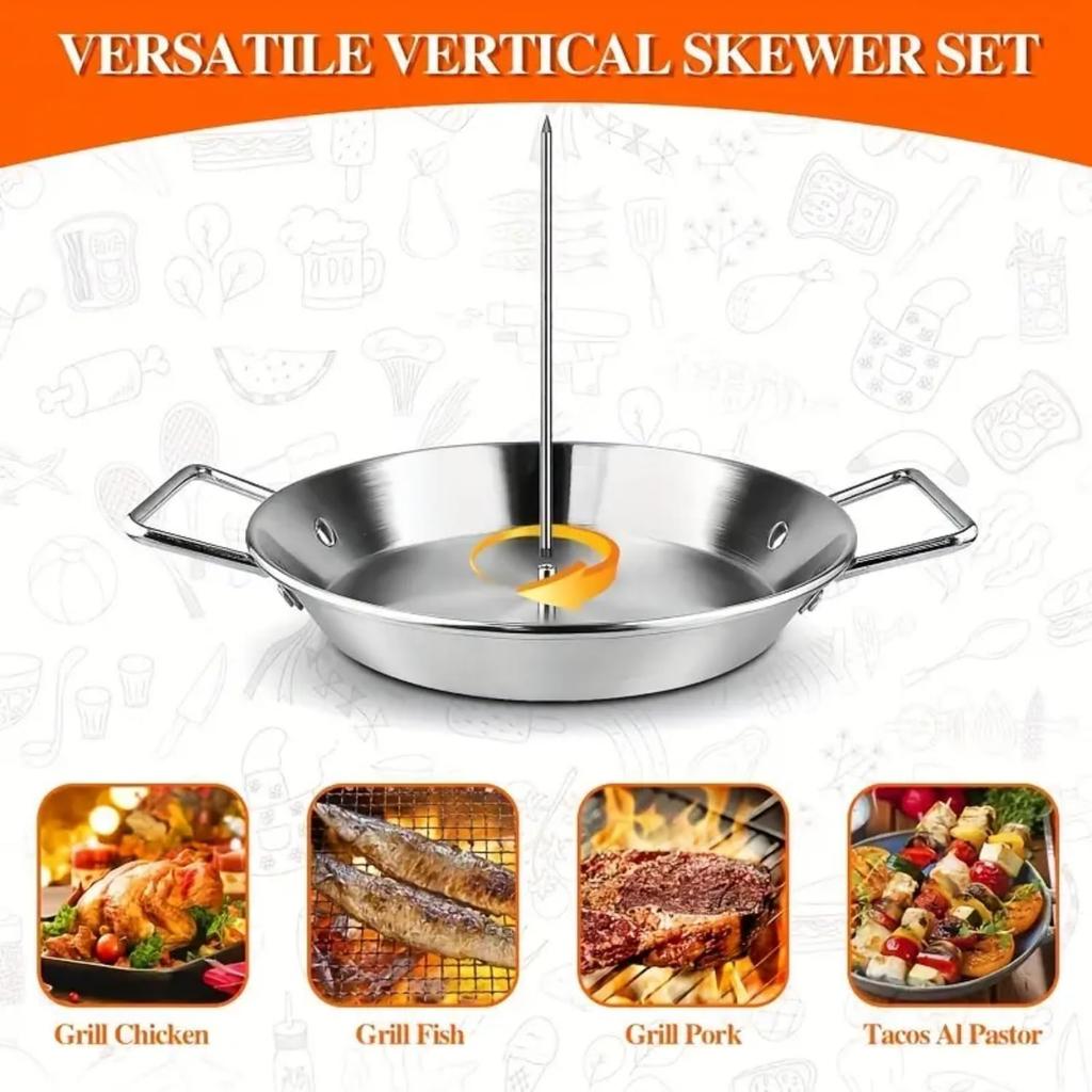 Gyro Pan with Skewer Cooking Plate Vertical Skewer Pan for Oven Vertical Rotisserie Pan 304 Stainless Steel Vertical Skewer Pan BBQ Accessories KTY