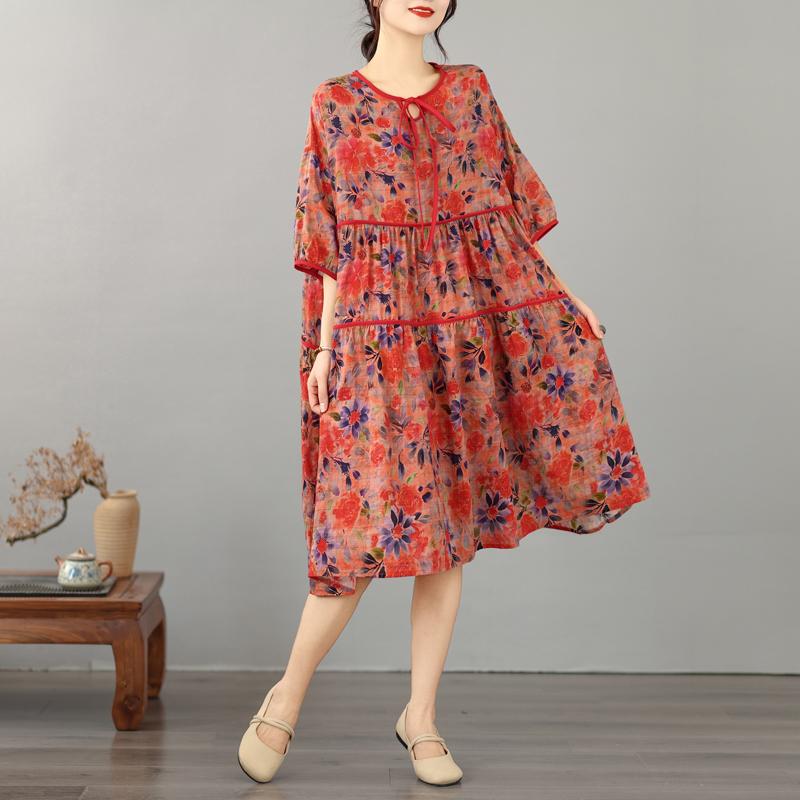 DIMANAF New 2026 Women Plus Size Summer Long Dress Sundress Loose Oversize Maxi Lady Floral Cotton Beach Dress