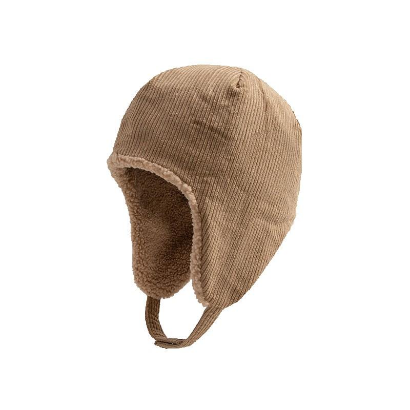 Unisex Winter Warm Fleece Lined Cap With Ear Protection Corduroy Reversible Beanie Hat