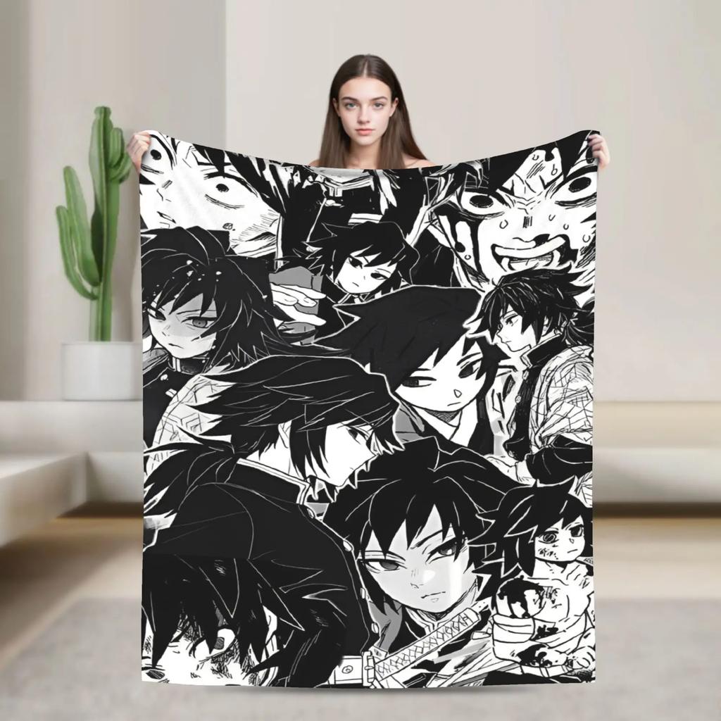 Tomioka Giyu Warm Plush Throw Blanket For Girls And Boys Soft Flannel Sofa Bedspread Home Decor Street Trend Cover