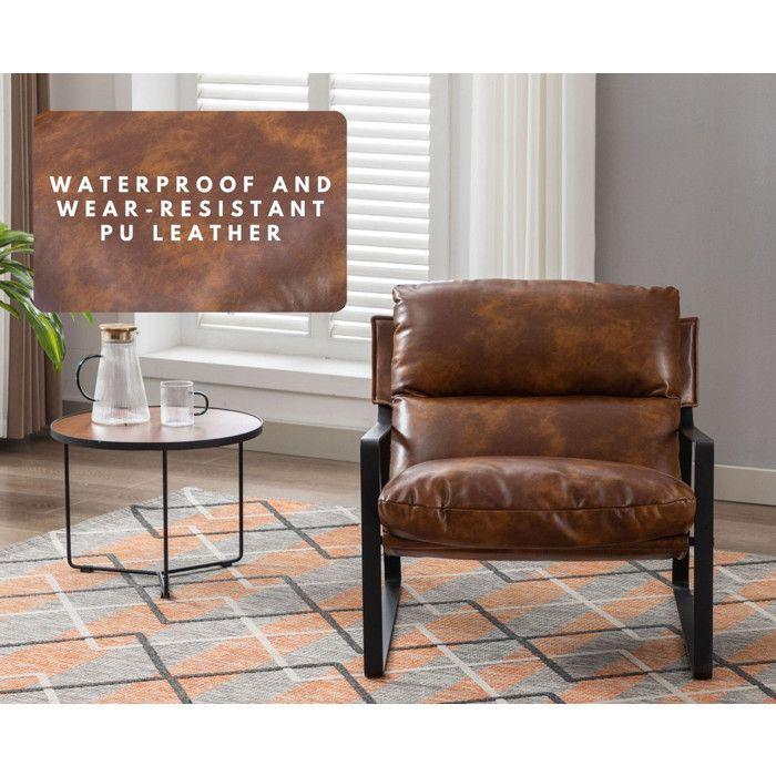 Wahson Bequemer Lounge-Sessel Entspannungssessel, Lounge-Sessel mit Metallstruktur, Freizeitsessel für Schlafzimmer, PU-Leder, Braun