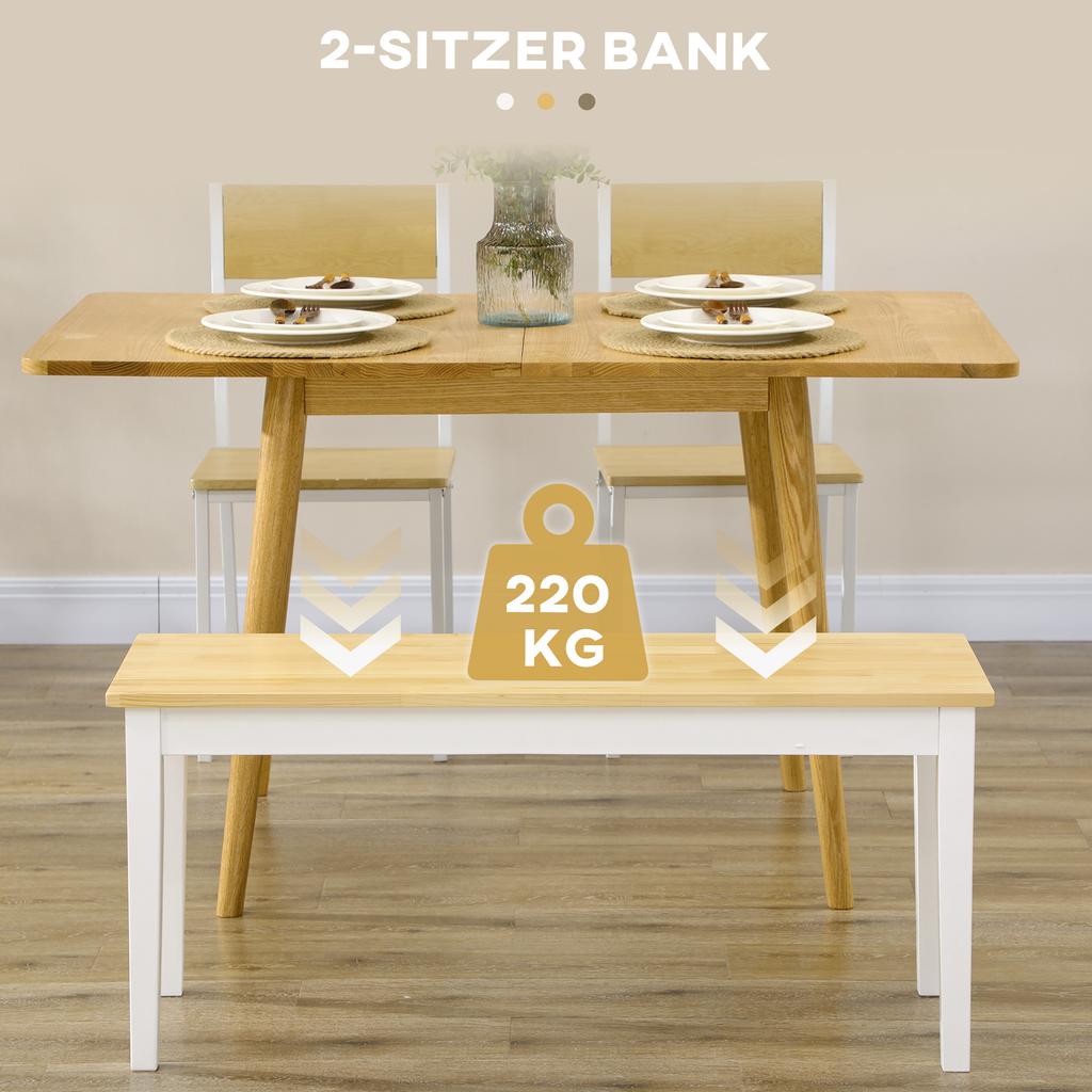 102 cm Wood Dining Bench for 2 People, Wooden Bench for Kitchen, Dining Room, Entryway, White