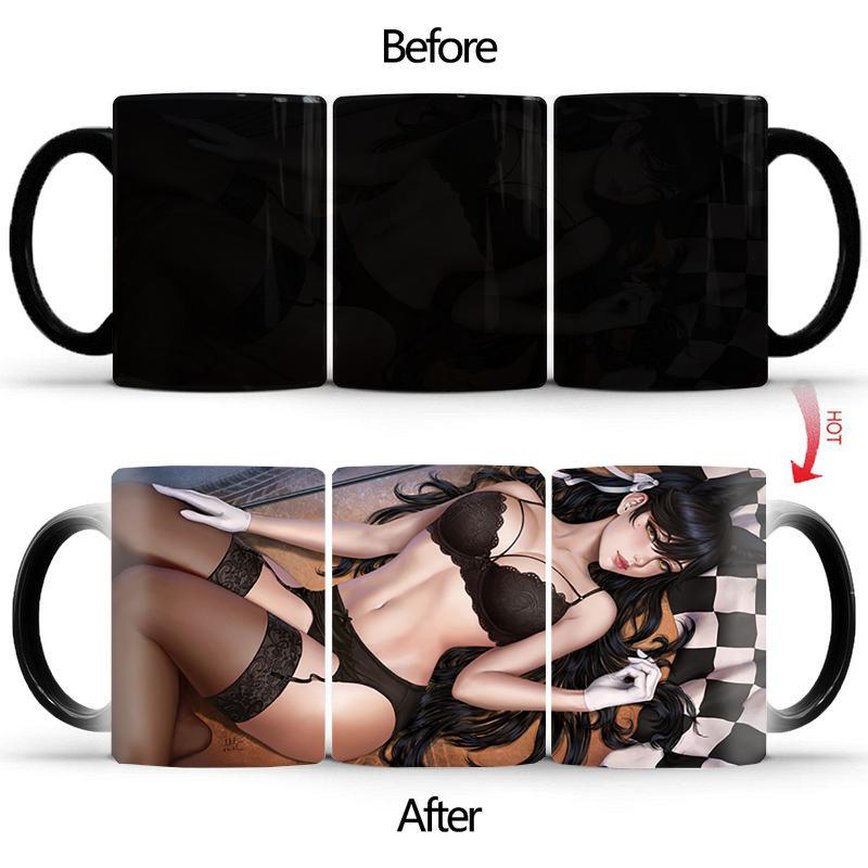 Creative Sexy beauty mug back Heat Sensitive Cup Ceramic Drinkware For Tea Milk Coffee Mugs Color Changing Mug BSKT-201