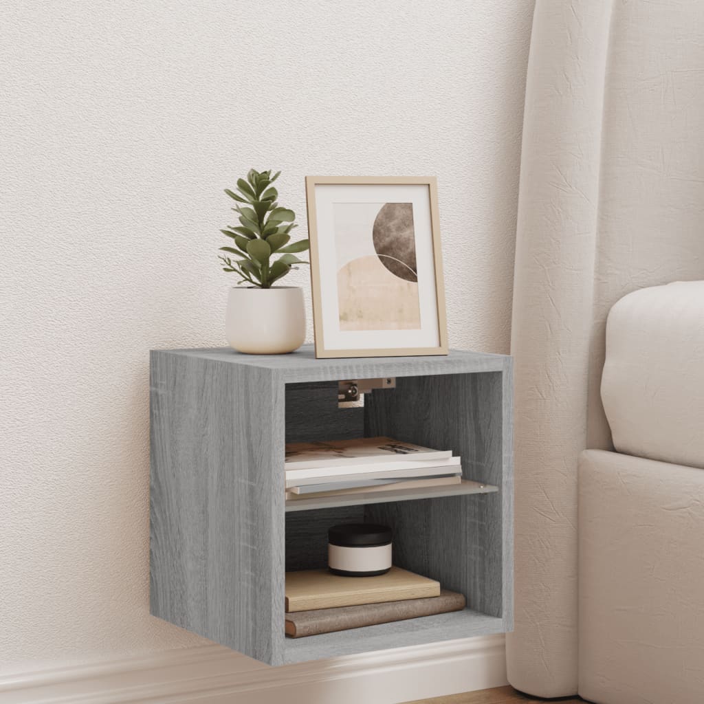 Wall Mounted TV Cabinet with LED Lights Grey Sonoma 30 x 28.5 x 30 cm