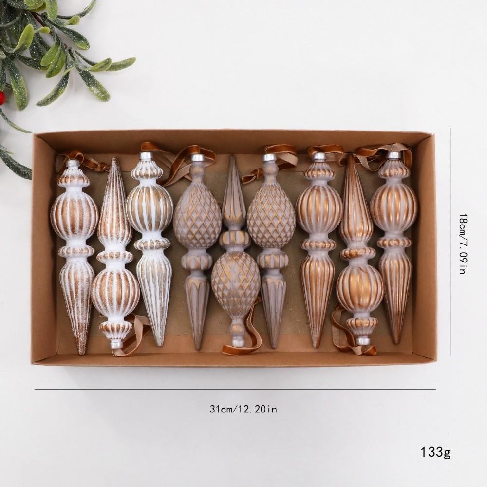 Plastic Material Hanging Pendant Decorations 9 Pcs/box Conical Christmas Pendants  For Wreath