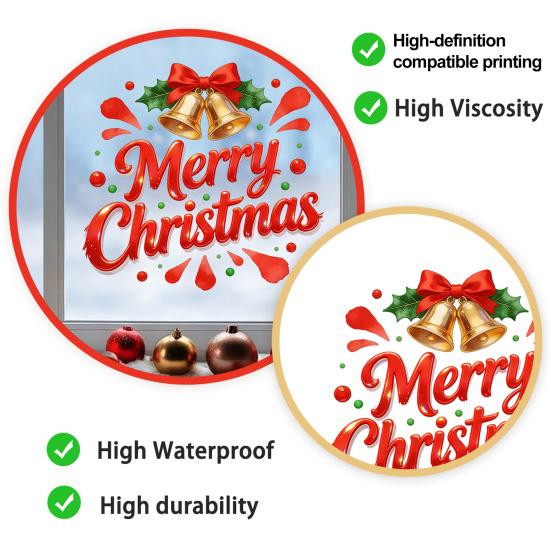 Festive Mirror Decorations Merry Christmas Static Glass Sticker, Window Decals with Bell Wall Stickers Elements, Removable Clings for Home Store
