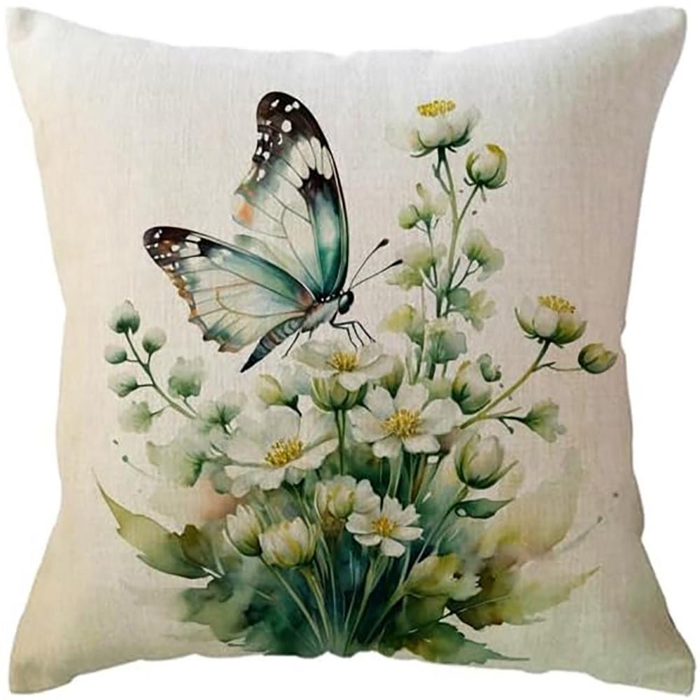 

Зеленая Бабочка Белый Цветок Светлый Свежий Стиль Наволочка Спальня Диван Декоративная Наволочка для Подушки на Молнии 16x16Inch
