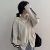 Harajuku Double Zipper Hooded Knitted Cardigans Women Autumn Winter Thicken Warm Sweater Coat Loose Long Sleeve Knitwear Jacket