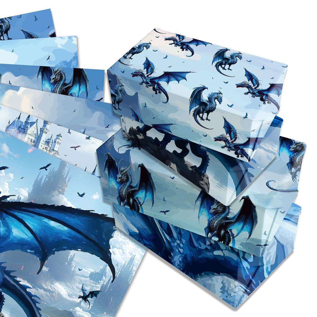 Kids Gift Wrap Clear Blue Dragon Paper Gift Wrap Sheets Tear-Resistant Party Decor Paper For Magical Party Birthday Holiday