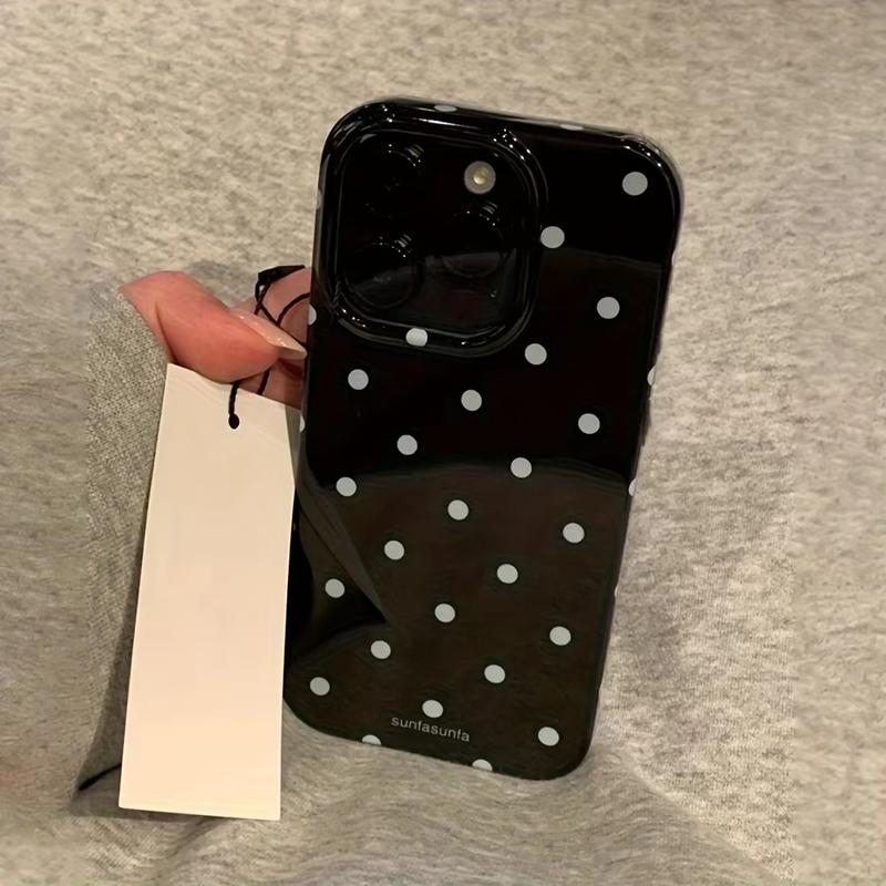 Minimalistyczne czarno-białe etui na telefon w kropki dla iPhone 17 Air 16 Pro Max 15 14 Plus 13 12 Mini 11 Odporne na wstrząsy silikonowe tylne etui
