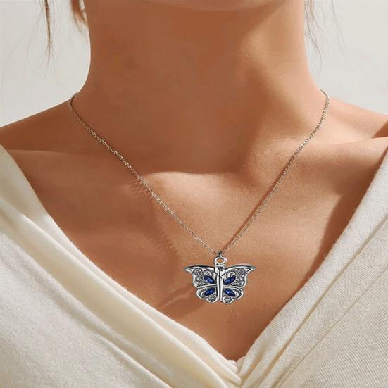 Women Necklace Butterfly Open Heart Rhinestone Women Pendant for Gift