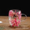 Double Wall Glass Cup with Real Flower, 0ml Clear Tumbler for Tea Coffee and