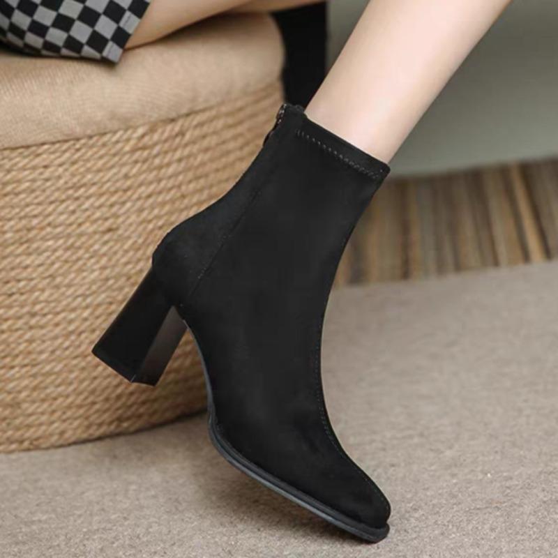 Piele întoarsă Glezna Femei Tocuri Înalte Cizme Scurte Elegante Toc Gros Pantofi cu Toc Pantofi cu Toc Goth Iarnă Nouă Femeie Chelsea Botas