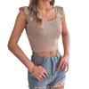 QICED Spring Summer Solid Color Square Neck Black Ear-trimmed Sleeveless Knitted Sweater Crop Top Women's Clothing