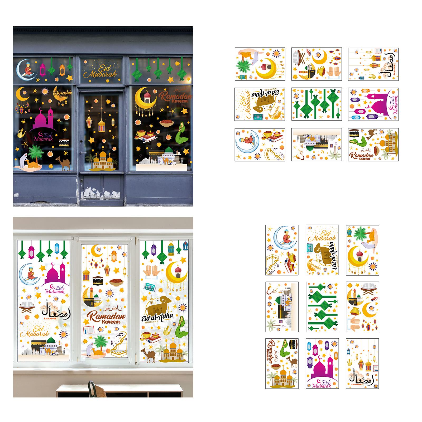 

1Set Eid Mubarak Decor Islamic Wall Sticker for Middle Eastern Festival Window Clings Decals Static Sticker