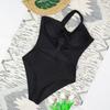 Maiô feminino de uma peça, um ombro, acolchoado, suporte de aço, fivelas de metal, monoquíni sexy, figura em forma de S, design oco, roupa de banho