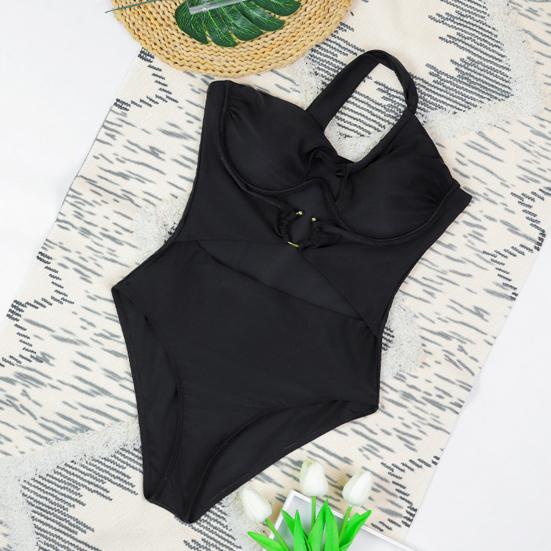 Women One-Piece Swimsuit One Shoulder Padded Steel Support Metal Buckles Monokini Sexy S-Shaped Figure