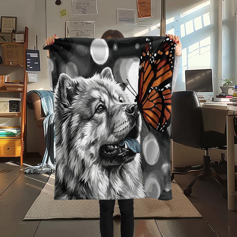1PC Watercolor Pet Art Print Flannel Blanket, High quality All Seasons, Home Decor, Warmth and Comfort, Perfect for Christmas Gifts