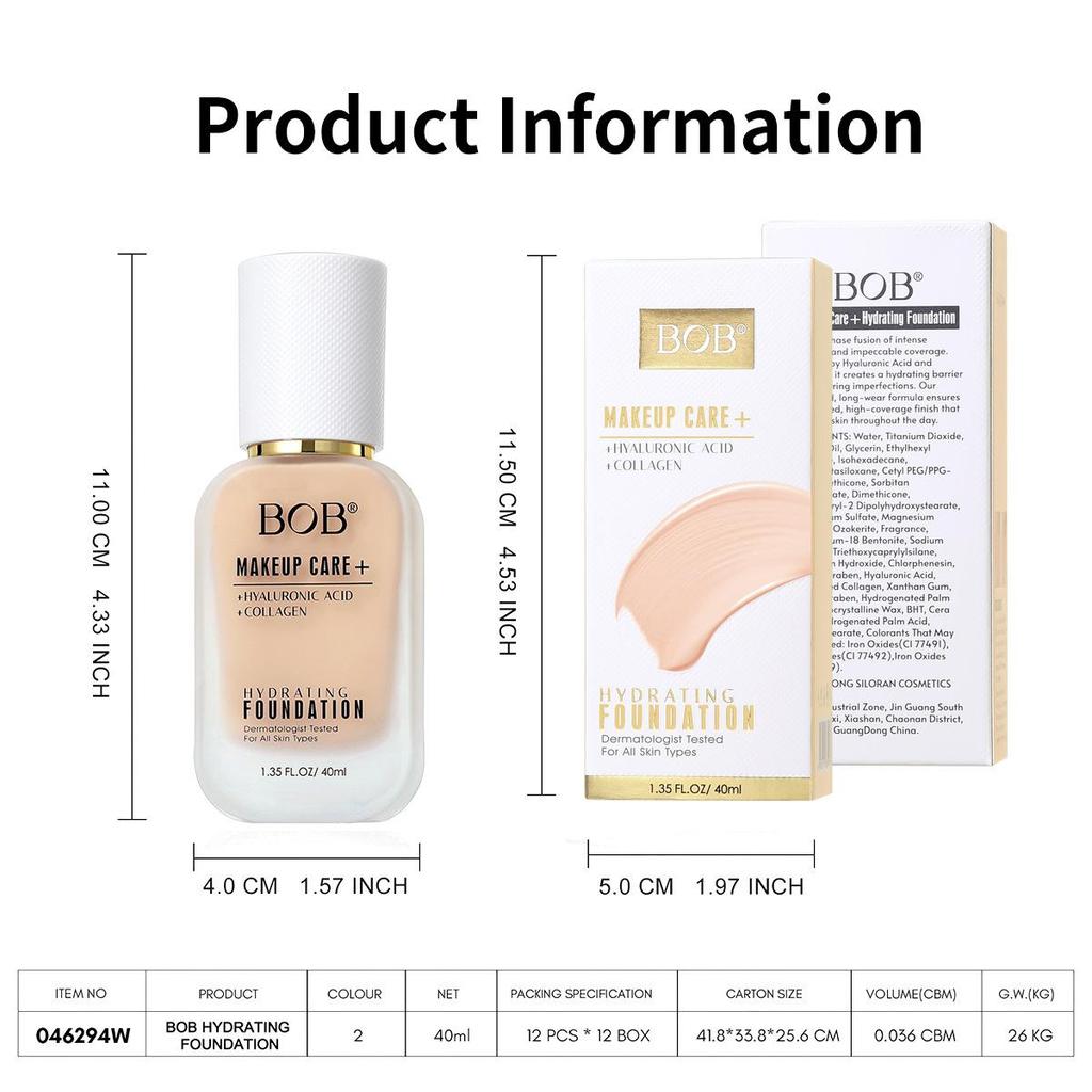 BOB Base de Maquillaje Líquida Hidratante Corrector Larga Duración que No se Transfiere Ni se Acumula Control de Grasa Base de Maquillaje Hidratante Mate Crema