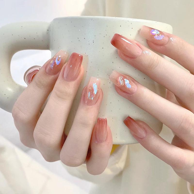 

2025 Spring/Summer Brown Gradient Press-On Nails – Removable Manicure Patches