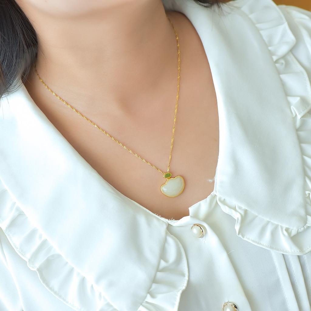 Natural Hotan Jade pendant S925 silver inlaid pendant for women's simple Chinese style with certificate