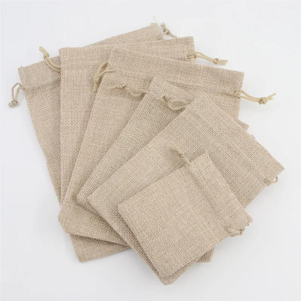 10/20 Pcs Burlap Gift Drawstring Bags for Party Christmas Linen Jute Small Fabric Package Wedding Pouches 10x14cm/15x20/20x30cm