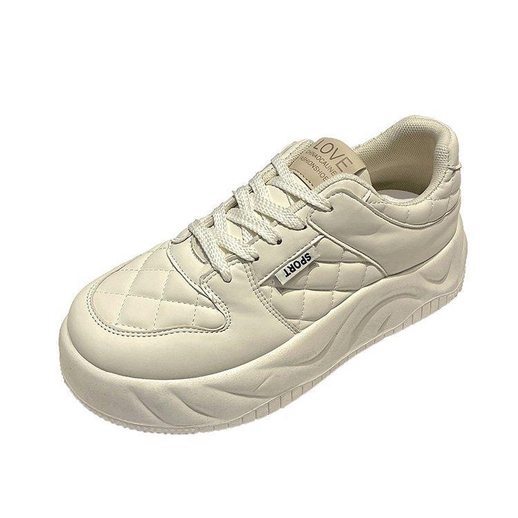 Spring and Summer New Platform White Shoes Women's Breathable Round Toe Platform Board Shoes Black and White Color Matching Bread Shoes Women's