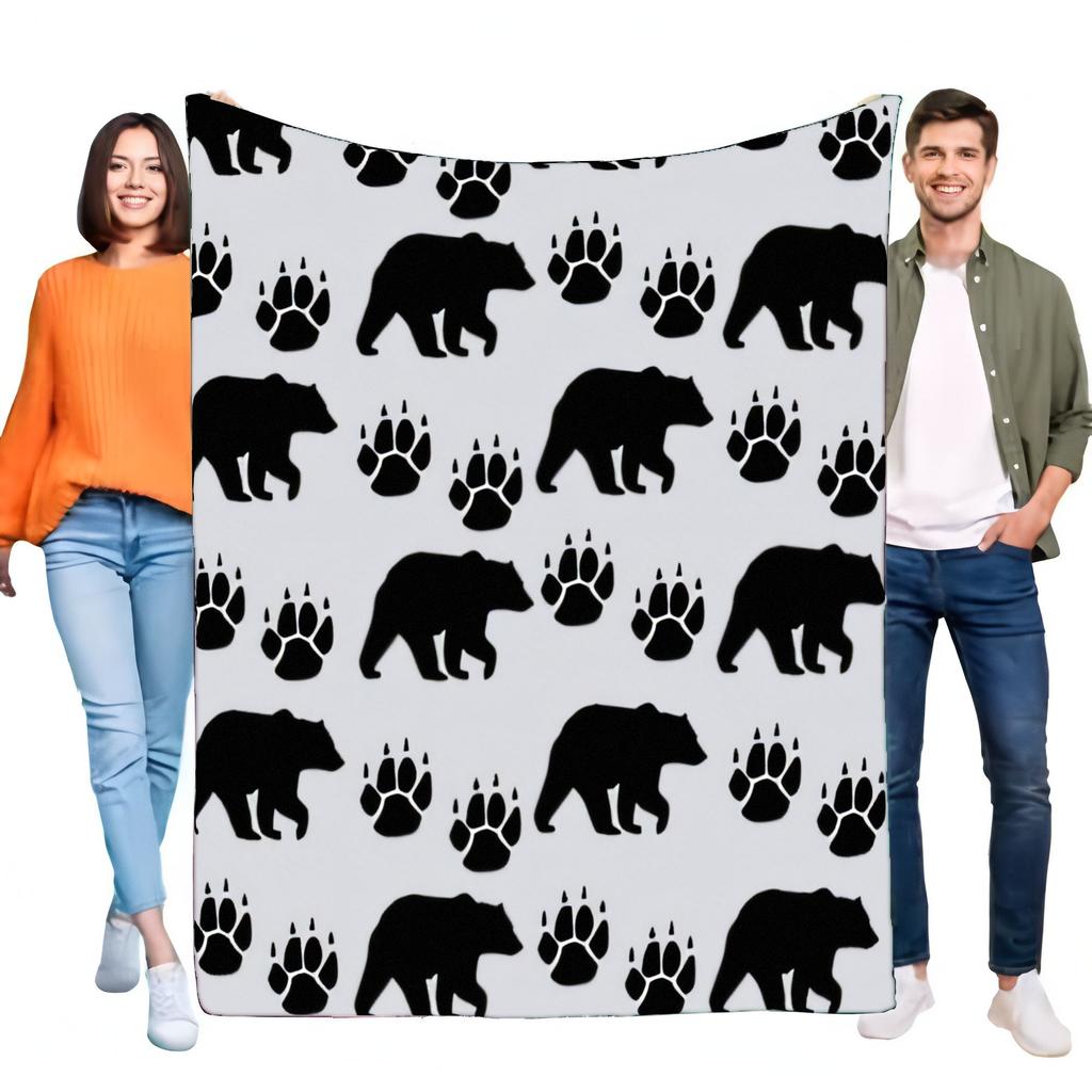 Cozy Black Bear Pattern Blanket Soft Throw for Home Sofa, Lightweight Fleece Bed Cover, Perfect for Living Room Decor, Birthday