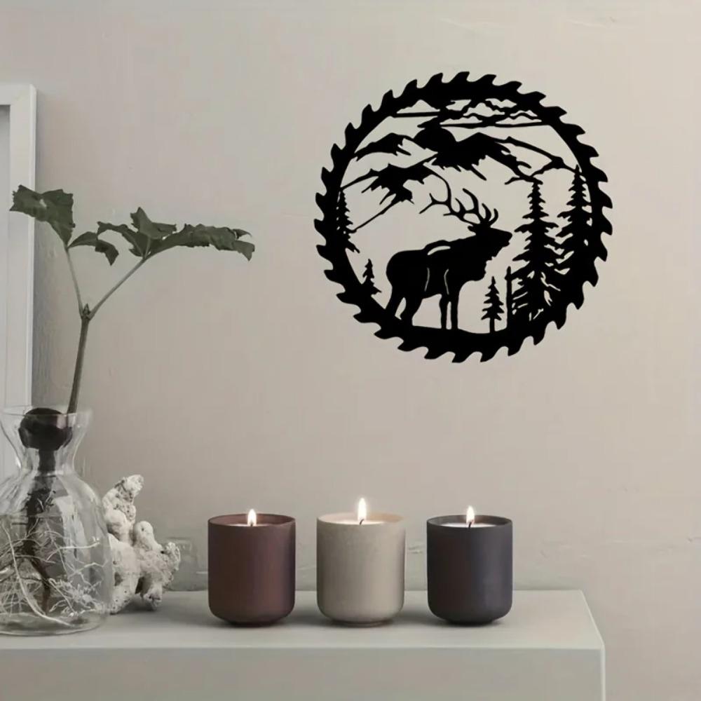 Metal Wall Art - Deer In the Forest with Pine Trees - Hanging Decor for Living Room, Bedroom, Mountain Lodge, Cabin, Woodland