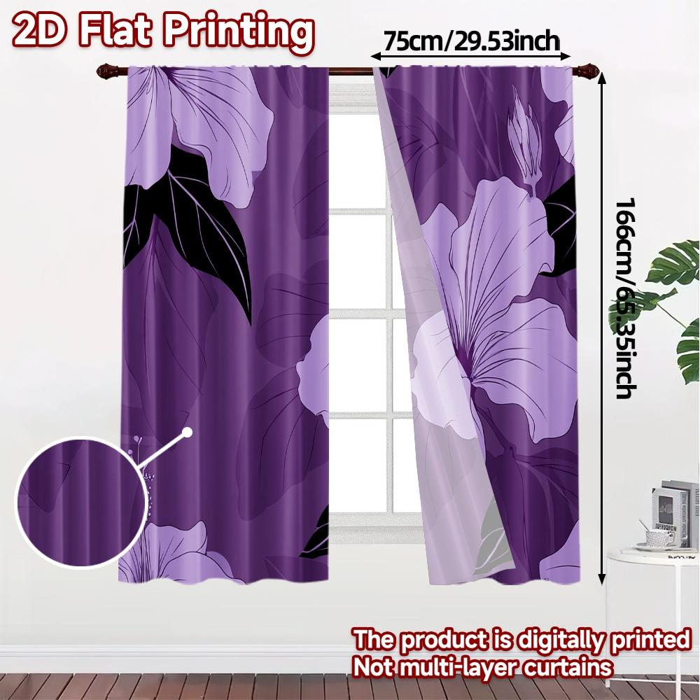 2D FLAT PRINTING 2pcs Curtains (Without Rod) Floral Elegance on Purple April Fools is Day Festival Minimalist Curtains Durable