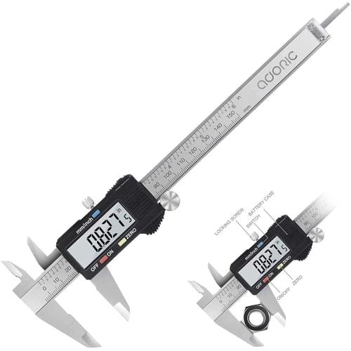 

ADORIC Vernier Caliper, 150mm Digital, with LCD Display, Stainless Steel and Carbon Fiber Construction, Large Character Display, Zero Set Function, Hi