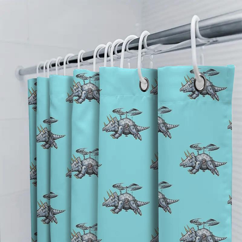 Bathroom Shower Curtain Vintage Dinosaur Pattern Waterproof Decor Farmhouse Backdrop Washable Fabric