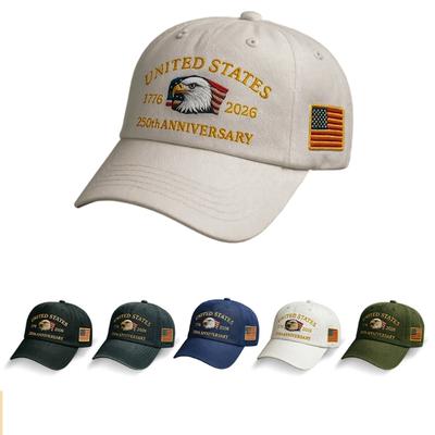 United States 250th Anniversary Hat, Adjustable Cotton Printed Patriotic Baseball Cap for Men Women Anniversary Commemorative