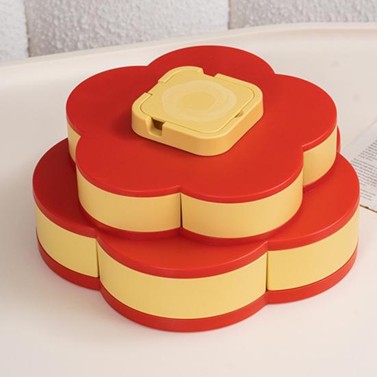 Single/Double Layer Rotating Snack Box with Lid 10 Compartment Divided Serving Tray Party Appetizers Smooth Swivel Lazy Susan Organizer